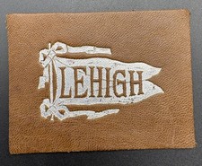 c1910 L21 Lehigh University College Pennant Tobacco Leather Brown Silver Antique picture
