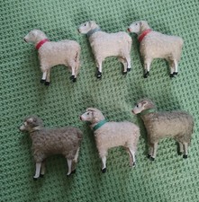 6 Vtg German Putz Stick Legs Sheep Christmas Nativity Lamb Figurines 2.25
