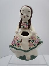 DELEE ART Pottery Figurine Planter PANCHITA Girl Green Colorful Flowers 1940s picture