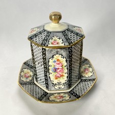 Antique Morimura Nippon Porcelain Hand Painted Condiment Jar Saucer & Lid Vanity picture