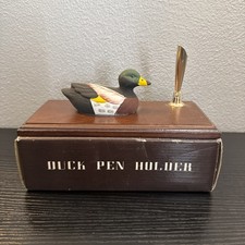 Vintage 1982 Office Gift Desk Pen Holder Albert   Mallard Duck Wood Piece Decoy picture