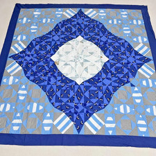 Handmade Original Blue Ocean Storm Cotton Patchwork Queen Size quilt top/topper picture