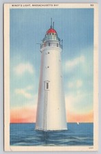 Minot's Light House Massachusetts Bay MA Lighthouse c1938 Postcard picture