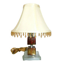 Vintage brown glass accent, table lamp with shade, approx 14 inches tall picture