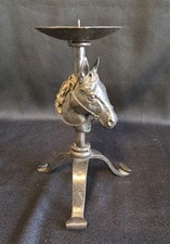Vintage Brutalist Wrought Iron Horse Head Candlestick Holder Tripod Pricket... picture