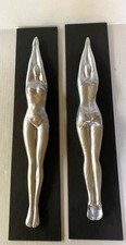 Vintage Antique 30s Pair (2) Art Deco Lady Diver 3-D Wall Hangings 23