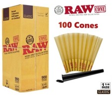 Authentic RAW Classic 1 1/4 Size Pre-Rolled Cones 100 Pack π Cone Tube picture