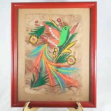 Vintage Mexican Folk Art Amate Bark Paper Painting, Framed  picture