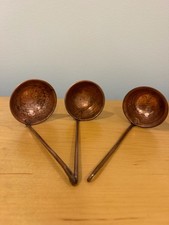 Vintage Farmhouse French Country Hand Crafted Hammered Copper Ladles Set of 3 picture