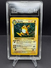1999 POKEMON BASE SET RAICHU-HOLO SHADOWLESS GAME #14 PSA 8 - TAG 8.5 picture