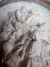 Antique beautiful XL meerschaum signed Crucifixion Christ framed plaque 19th Cen picture