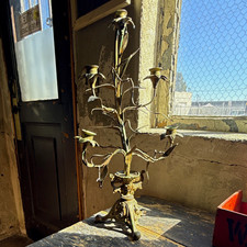 Antique c.1900 Art Nouveau 5 Arm Floral Candelabra Metal Flower Candle Holder picture