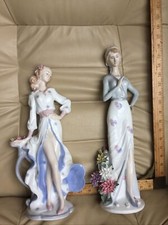 Elegant Lladro Style Figures Woman Girls Lady Porcelain Fashion Floral Flowers picture