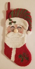 Vintage Christmas Hooked Wool Stocking 3D Santa Handmade Holly Hat 18