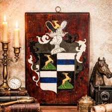 Heraldic Coat of Arms Antique Plaque Hand-Made Painted Wood Armorial picture