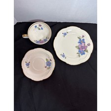 Vintage Schumann Arzberg Floral Trio Set Tea Cup Saucer Plate Gold Trim picture