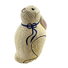 vtg Natalie Silitch folk art sculpture Bunny Rabbit crackle painted canvas 6