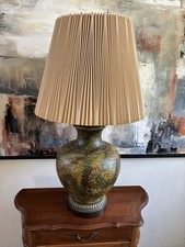 Vintage WESCAL MCM Green Yellow Brown Mottled Table Lamp Brass Accordion Pleated picture