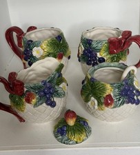 Vintage 1995 Fitz & Floyd Berry Patch 4 Pc Set Cups Creamer Sugar Bowl Fruit picture