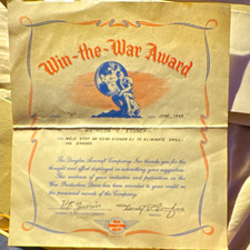 WWII Douglas Aircraft Co Win-the-War Award Original Certificate, United States picture