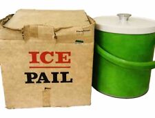 Ice Pail MCM 1970s Bucket Lid Orig Box Neon Green Textured Retro Kitchen Barware picture