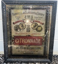 Rare 1890s French Verre Eglomise Glass Advertising Sign Citronnade Gezimon 21x17 picture