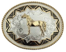 Vintage Montana Silversmiths Horse Belt Buckle Silver Plate Western Cowboy picture