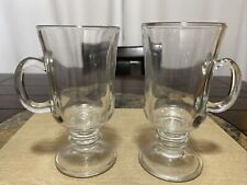 Vintage Two(2) Libbey Irish Coffee Glass Mug 2 Ring Footed Base 8 Oz Clear Heavy picture