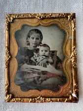 Antique Ambrotype Young Woman & Infant Ninth Plate Hand Tinted c1855-1865 picture