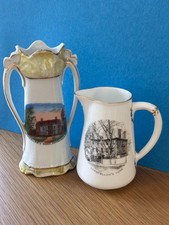 PAIR antique SOUVENIR CHINA PCS VASE/PITCHER LONGFELLOWS HOUSE PITTSFIELD MASS picture