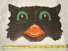 Vintage Antique Black Cat Face Halloween Embossed Die Cut Luhrs Green Eyed picture