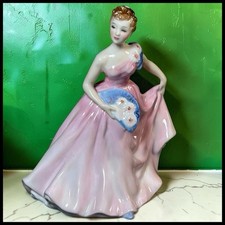 Vintage Royal Doulton Invitation Figurine HN2170 Pink Dress Lady with Fan 1956 picture