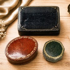 Vintage Italian Leather Box Collection Handcrafted Gilt Decor Keepsake Box picture
