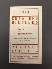 1904 Crawford Bicycles Advance Sheet Of Prices And Specifications Pamphlet picture