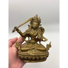 Tibetan Manjushri Statue Bronze Brass Buddhist Figure Consecration Base Decor picture