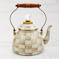 MacKenzie-Childs Mocha Check Tea Kettle Enamel Steel picture