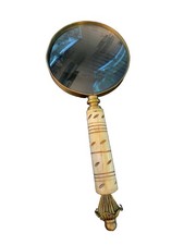 ANTIQUE BRASS AND BONE MAGNIFYING GLASS - Great Condition 10” Long✅ picture