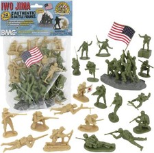 BMC WW2 Iwo Jima Plastic Army Men - 32 American and Japanese Olive Drab / Tan  picture