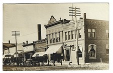 1908 Griswold Iowa RPPC Postcard Main St Arrasmith & Dowd Bros Drug Stores Bank picture