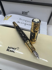 Vintage Montblanc Queen Elizabeth Golden Black Fountain Pen - Medium Nib picture