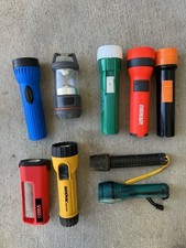 Lot of 9 Handheld Flashlights Eveready Rayovac GE Cobra Vintage Camping Lantern picture