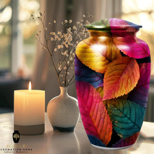 Vibrant Fall Leaves Cremation Urn for Human Ashes - Colorful Autumn 10 inches picture