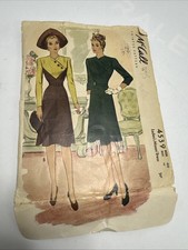 Vtg 1930s/40s McCall Womens Bust 40 Day Dress Tailored Contrast Yoke 4539 Unused picture
