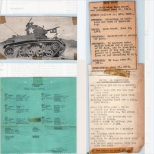 x3 LOT 1943 WWII USMC Tank Platoon Roster Midway Island Poem Patton M3 Clipping picture
