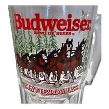 Budweiser VTG 1989 Clydesdale Beer Mug Holiday Stein 32 Oz. Glass Collectible 8
