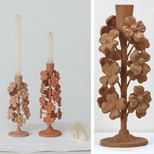 NEW Anthropologie Cast Metal Boho Floral Tapered Candle Candlestick Holder - 9