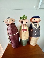3 Vintage Straw Wine Bottle Carriers Holders 12