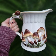 Vintage 1970s Cottagecore KK Ceramics Glazed Mushroom Pitcher with Handle picture