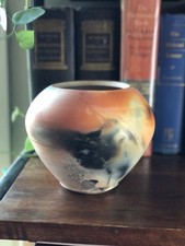 Gorgeous Vintage Raku Art Pottery Vase w/ Beautiful Unique Marks , Pink Toned picture
