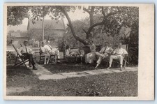 c1910's Family Gathering Boy With Dog Hammock Swing RPPC Photo Antique Postcard picture